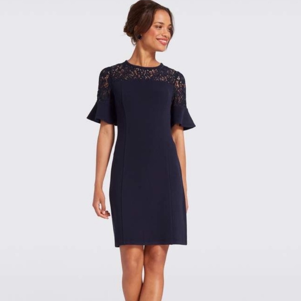 Draper James Navy Blue Lace Flutter Sleeve Dress - image 1